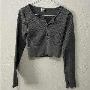 Sold Aerie Charcoal Button-Up Waffle Knit Top